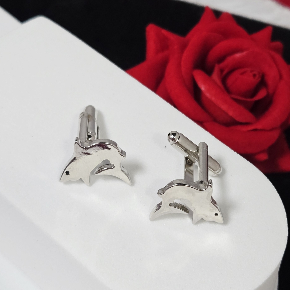 Dolphin Cufflinks Men’s Novelty French Cuff Silver Bullet Back Nautical Gift